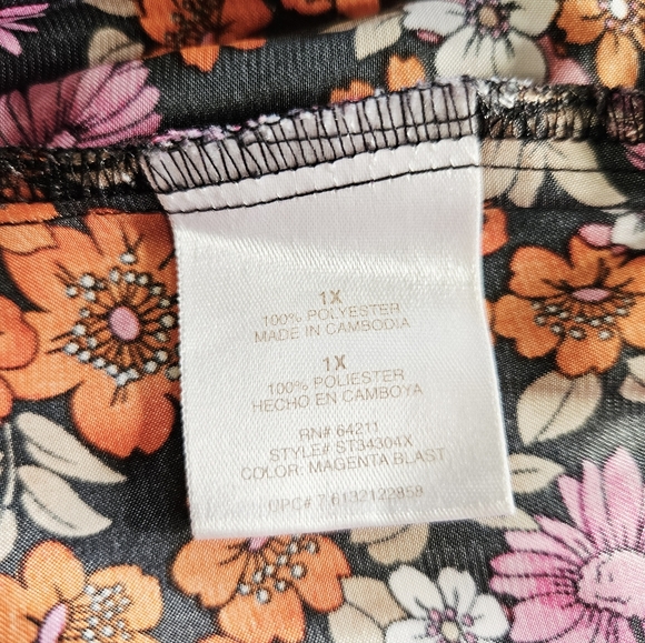 California Dynasty Floral Flowy Relaxed Fit Satin Lounge Sleep Pajama Pants 1X - Picture 5 of 7